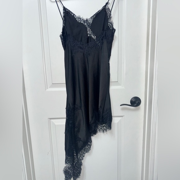 Zara Asymmetrical Black Lace Mini Dress S Chemise slip satin slit delicate LBD 2 - Picture 9 of 10